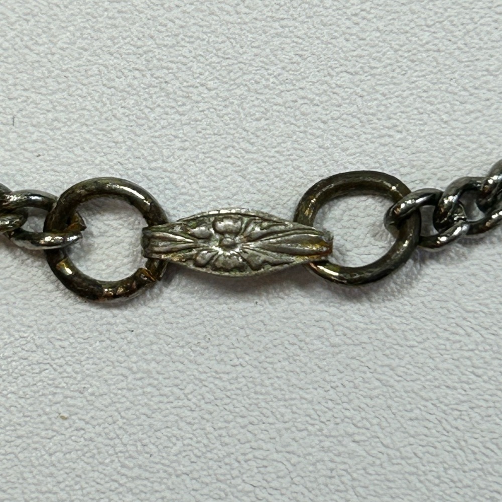 Vintage unique square and oval stone cabochon braided metal silver chain - Picture 5 of 6
